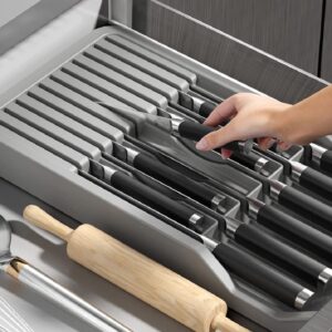 RIIPOO Knife Organizer Drawer Insert, Retractable Knife Storage Drawer, Knife Block Holder with Expandable Organizer Storage Tray for Kitchen Countertop