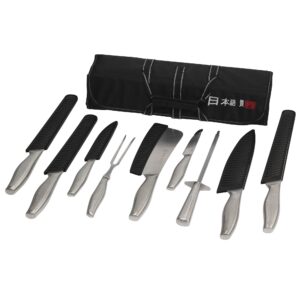 ross henery professional, japanese style, 9 piece chefs knife set in case with protective sheaths