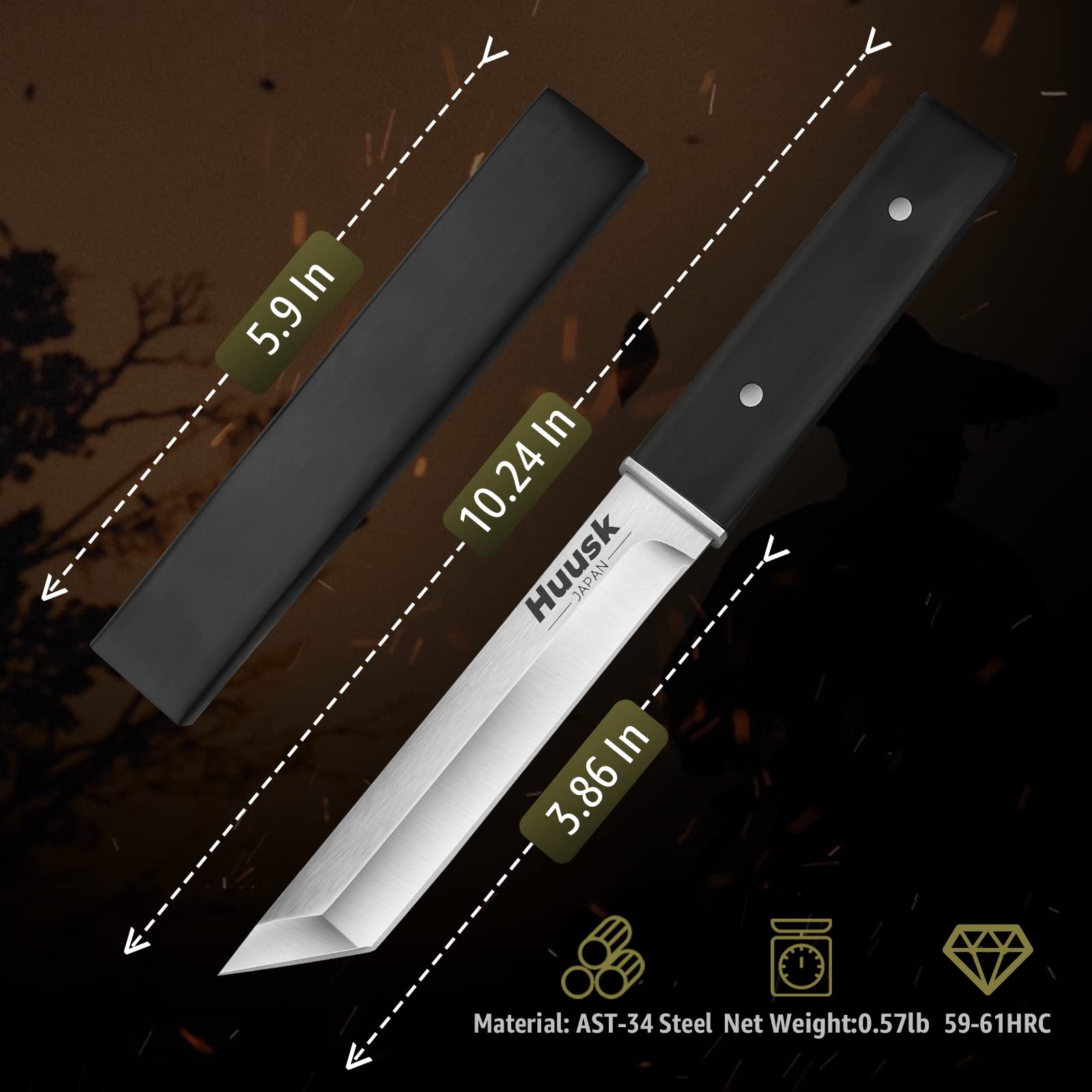 Huusk Upgraded Chef Knives Bundle with Kitchen Utility Knife Outdoor Camping Cooking Knife with Leather Sheath and Gift Box