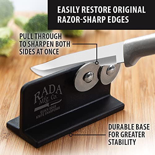 RADA Housewarming Knife Gift Set – 3 Piece Black Handle Stainless Steel Knives With Knife Sharpener