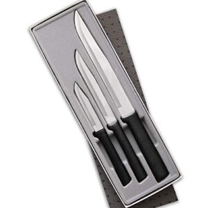 RADA Housewarming Knife Gift Set – 3 Piece Black Handle Stainless Steel Knives With Knife Sharpener