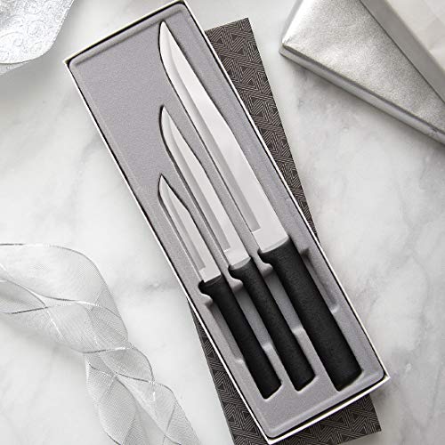 RADA Housewarming Knife Gift Set – 3 Piece Black Handle Stainless Steel Knives With Knife Sharpener