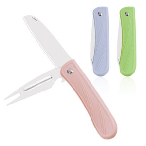 paring knife, 3 pieces of multifunction fruit knife, exquisite and beautiful, small and easy to carry, foldable fruit knife suitable for most types of vegetables,bread and fruits( pink, blue, green)