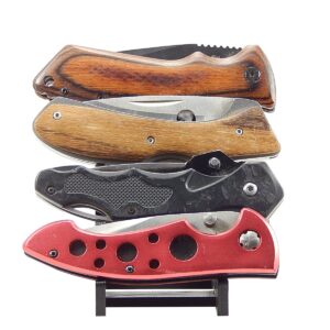 Black Knife Display Stand Rack Holder Organizer For 4 Pocket Knives - Holds Four Folded Blades - Sits On Flat Surface