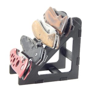 Black Knife Display Stand Rack Holder Organizer For 4 Pocket Knives - Holds Four Folded Blades - Sits On Flat Surface