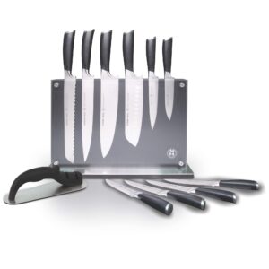 schmidt brothers -heritage 12-piece kitchen knife set, high-carbon german stainless steel cutlery, clear acrylic magnetic knife block