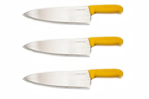 10" Columbia Cutlery Commercial Chef / Cook Knife - Yellow Fibrox Handle - Razor Sharp and Dishwasher Friendly (3 Pack - 10" Yellow Chef)