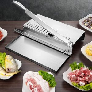 N / B Manual Meat Slicer, Stainless Steel Frozen Meat Slicer, Sharp Blade, Fast Cutting, with Side Tray, for Home Use Beef Mutton Bacon Cheese Nougat Deli