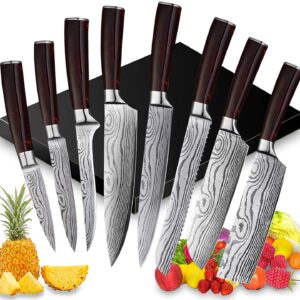 UniqueFire Chef Knife Set 8 PCS, Professional Kitchen Knives set, Ultra-sharp German high carbon stainless steel cooking knives sets for Home & Restaurant, Ergonomic Red-wood Handle with Gift Box