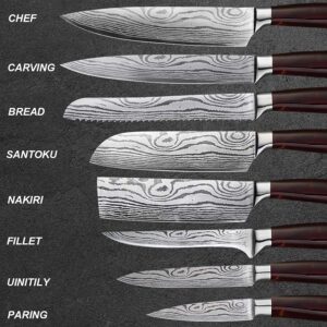 UniqueFire Chef Knife Set 8 PCS, Professional Kitchen Knives set, Ultra-sharp German high carbon stainless steel cooking knives sets for Home & Restaurant, Ergonomic Red-wood Handle with Gift Box