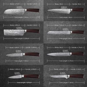 UniqueFire Chef Knife Set 8 PCS, Professional Kitchen Knives set, Ultra-sharp German high carbon stainless steel cooking knives sets for Home & Restaurant, Ergonomic Red-wood Handle with Gift Box