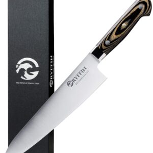 Gryffin Chef Knife 8 inch High Carbon German Steel Full tang for Kitchen with ergonomic pakkawood handle ultra sharp blade edge