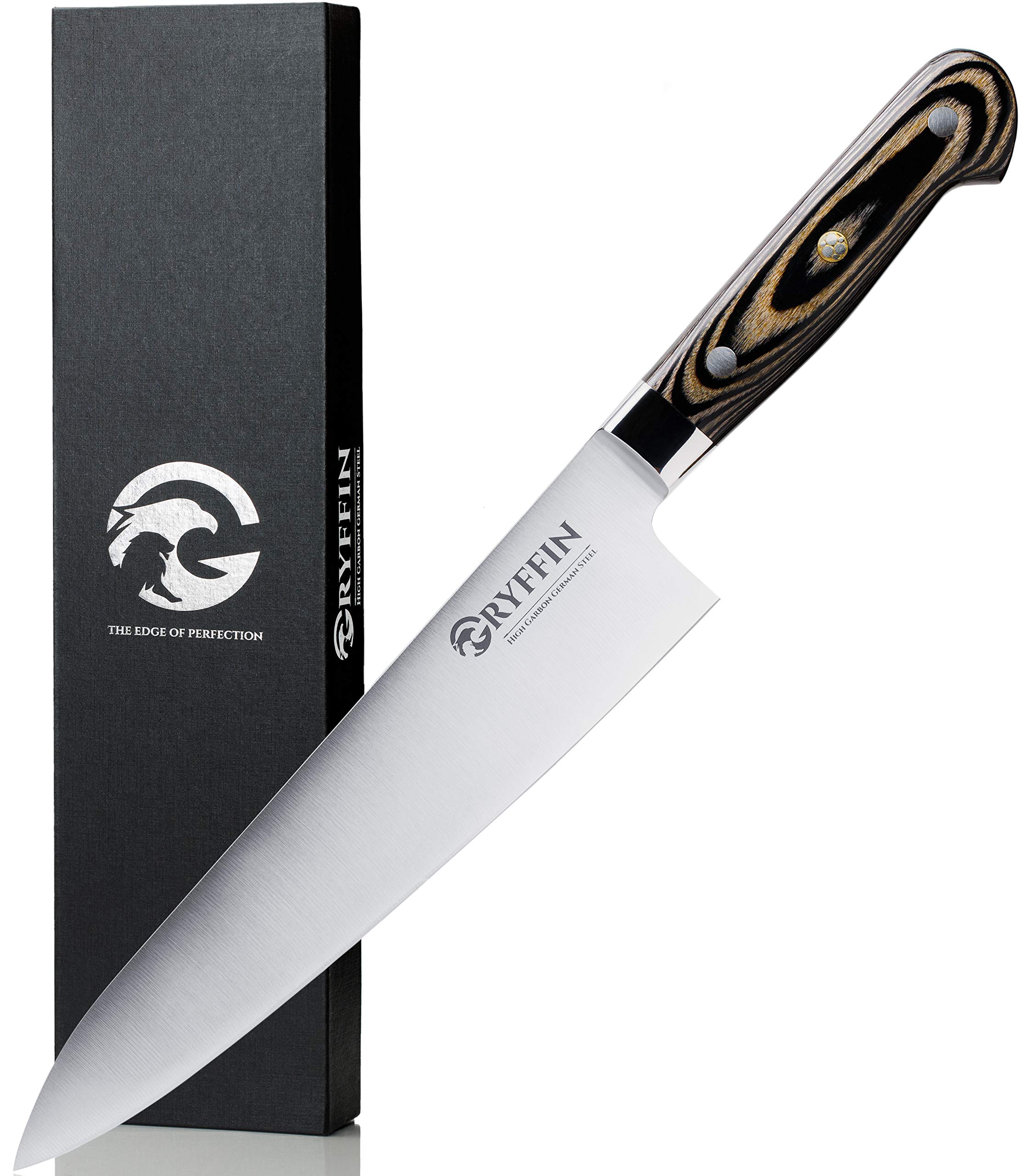 Gryffin Chef Knife 8 inch High Carbon German Steel Full tang for Kitchen with ergonomic pakkawood handle ultra sharp blade edge