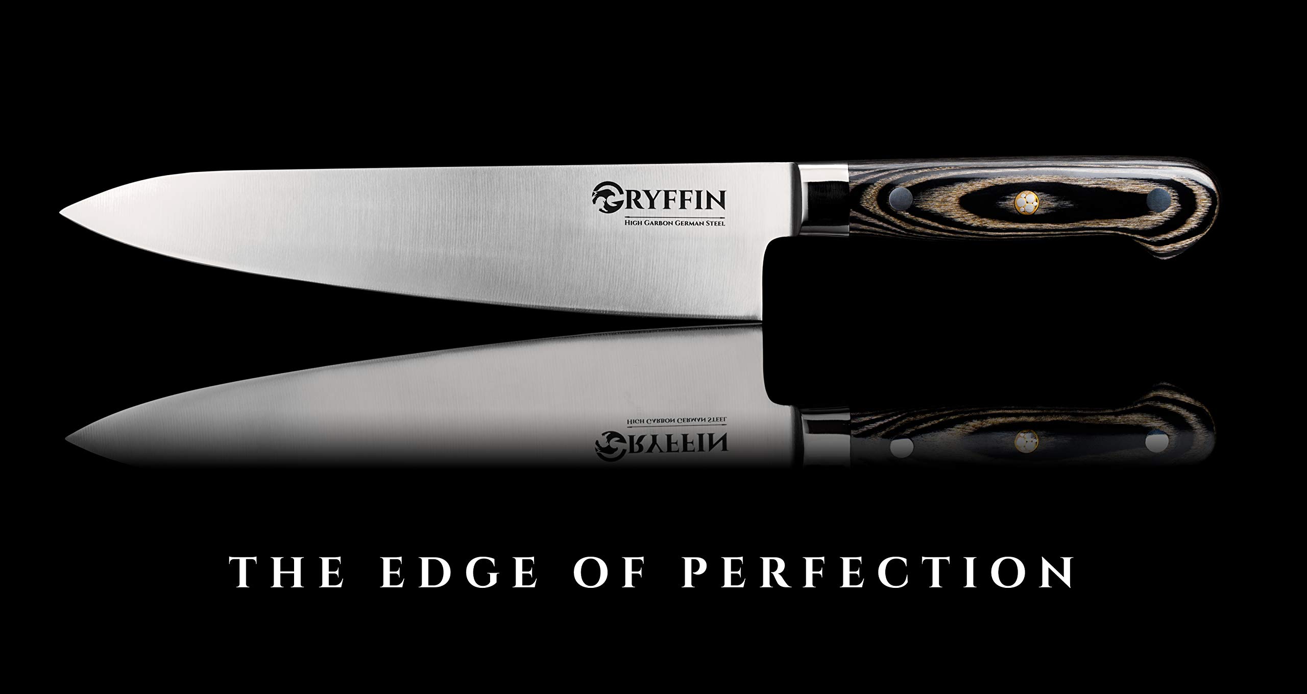 Gryffin Chef Knife 8 inch High Carbon German Steel Full tang for Kitchen with ergonomic pakkawood handle ultra sharp blade edge