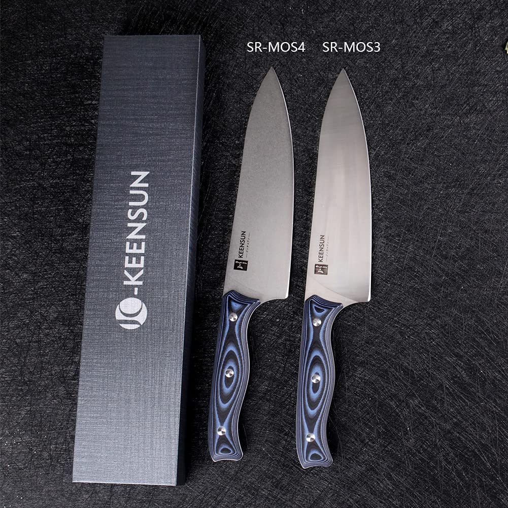 KEENSUN Chef Knife - 8 Inch Professional Kitchen Knife Rust Resistant VG10 Stainless Steel Chef Kitchen Ultra Sharp Cooking Knife with Blue-Black G10 Handle and Stonewash Blade