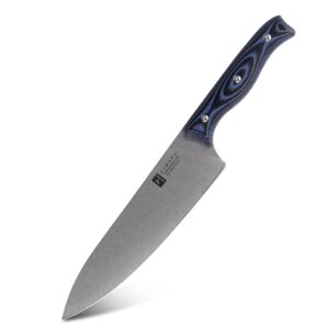 KEENSUN Chef Knife - 8 Inch Professional Kitchen Knife Rust Resistant VG10 Stainless Steel Chef Kitchen Ultra Sharp Cooking Knife with Blue-Black G10 Handle and Stonewash Blade