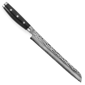 enso hd 9" bread knife - made in japan - vg10 hammered damascus stainless steel serrated slicing knife