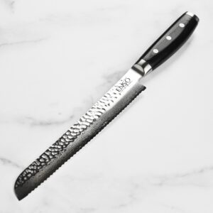 Enso HD 9" Bread Knife - Made in Japan - VG10 Hammered Damascus Stainless Steel Serrated Slicing Knife