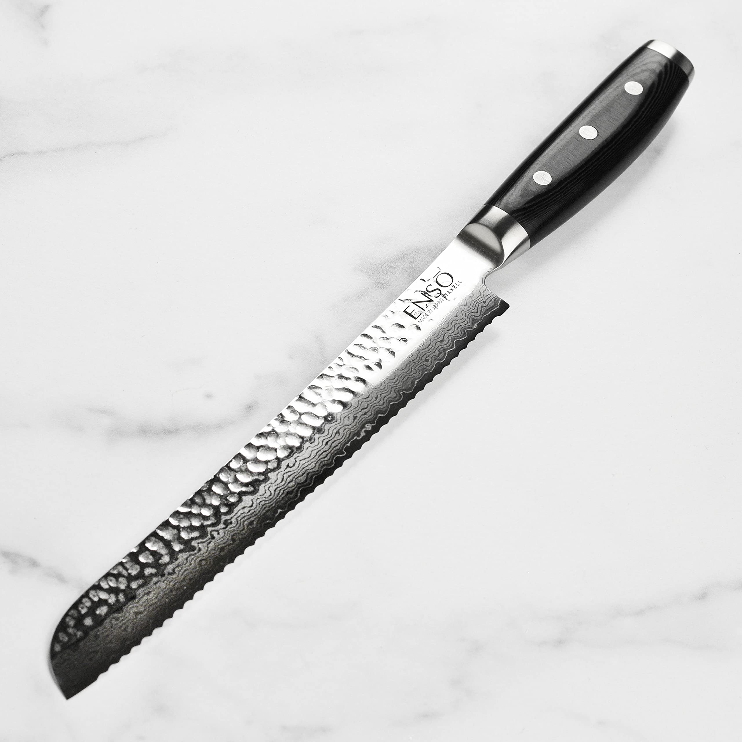 Enso HD 9" Bread Knife - Made in Japan - VG10 Hammered Damascus Stainless Steel Serrated Slicing Knife