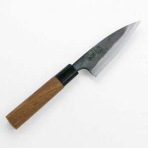 "motokane" small kitchen knife 105mm(abt 4.1 inch), blade edge :"aogami steel", kurouchi, double bevel