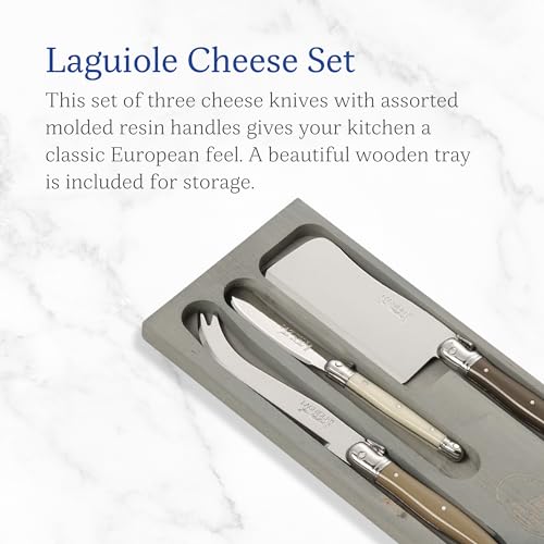 Jean Dubost Laguiole 3-Piece Cheese Knife Set, Linen