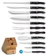 CUTCO Model 2018 Homemaker+8 Set Includes (8) #1759 Table Knives, (10) Kitchen Knives & Forks, 1748 Honey Oak knife block, 82 Sharpener, and #125 Medium Poly Prep cutting board