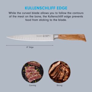 Messermeister Oliva Elite Kullenschliff Carving Knife Set - Includes 8” Kullenschliff Carving Knife & 6” Straight Carving Fork - German Steel Alloy Blade & Mediterranean Wood Handle