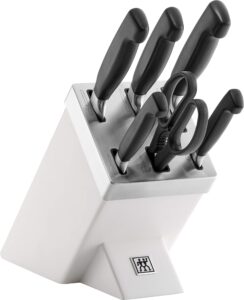 zwilling self-sharpening knife block, 7 piece, stainless steel, white