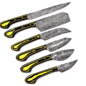 Custom Handmade Damascus Chef Knives Set/Kitchen Knives 6 Pieces Set SS-17321 (Yellow Resin) (Yellow ans Black)