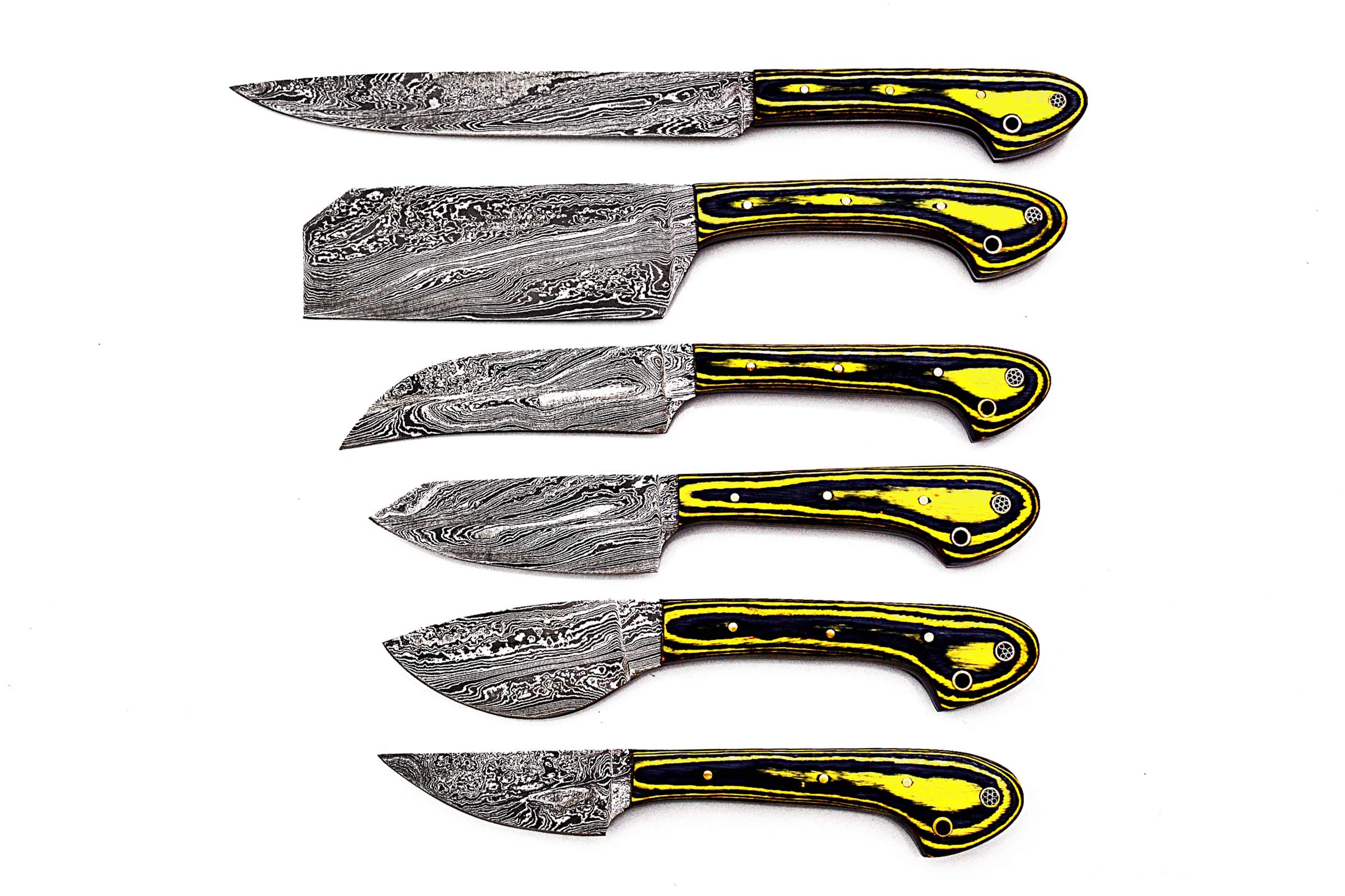 Custom Handmade Damascus Chef Knives Set/Kitchen Knives 6 Pieces Set SS-17321 (Yellow Resin) (Yellow ans Black)