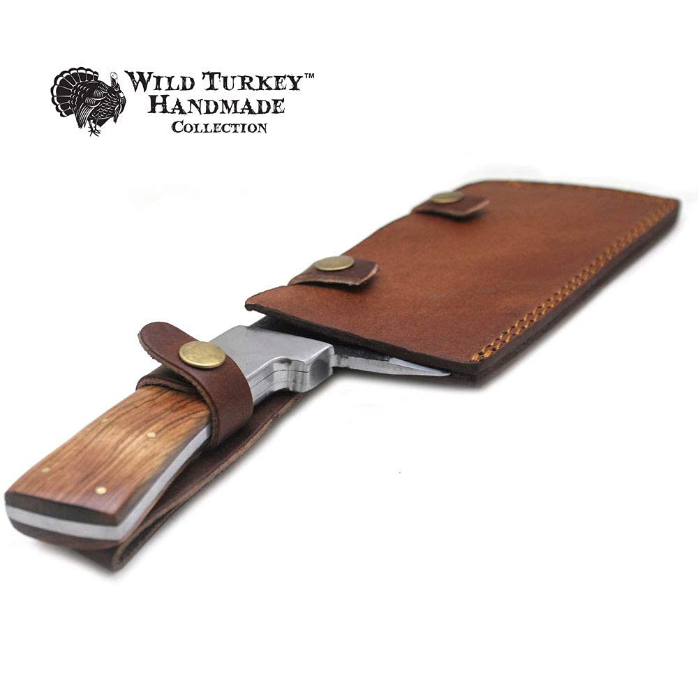 Wild Turkey Handmade Collection 1075 High Carbon Steel Full Tang Butcher Knife Handmade Forged Kitchen Chef Knife High Carbon Steel Butcher Cleaver with Leather Knife Sheath. (Wood)