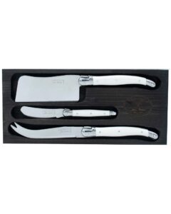 jean dubost cheese knives sets with white handles, stainless steel blade, set of 3