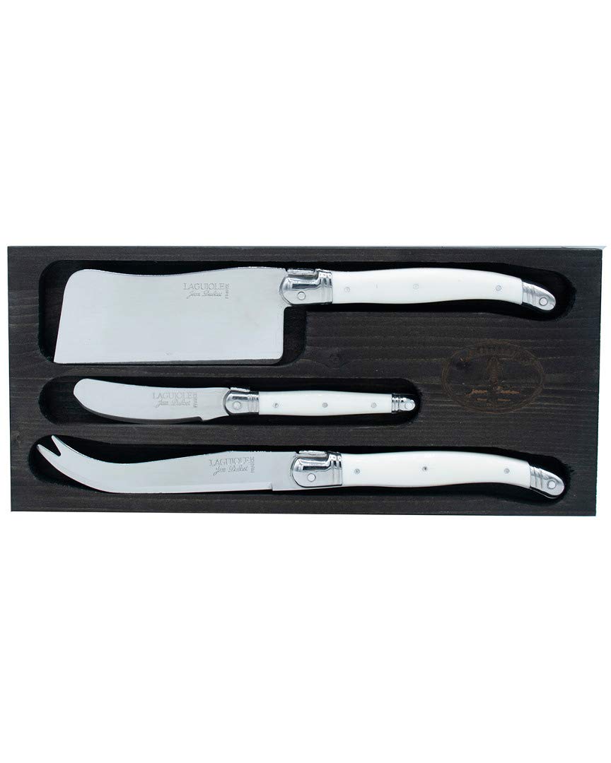 Jean Dubost Cheese Knives Sets with White Handles, Stainless Steel Blade, Set of 3