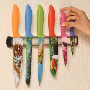 CHEF'S VISION Wildlife Knife Set Bundle With BEHOLD Wall-Mounted Magnetic Holder Silver