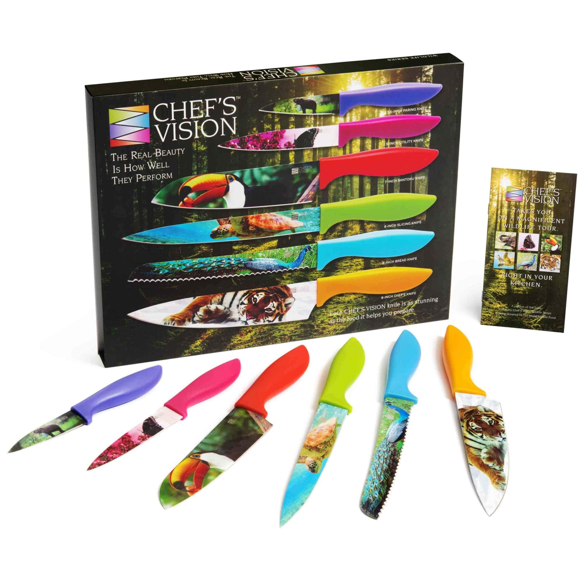CHEF'S VISION Wildlife Knife Set Bundle With BEHOLD Wall-Mounted Magnetic Holder Silver