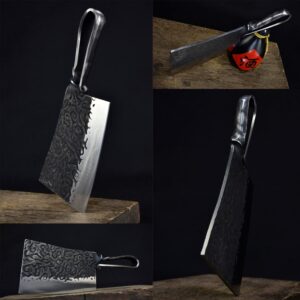 kljhld Hand-casted Full Tang integrated bone chopping knife butcher knife square shape, carbon steel sharp chef's knife for kitchen or outdoor cooking, most suitable for chopping, slicing and cutting