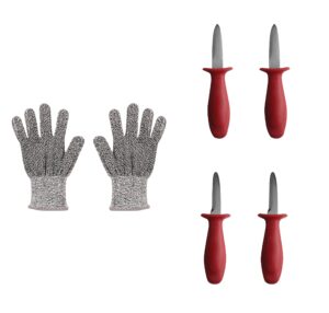 maine man shellfish kit, oyster and clam knives with mesh level-5 safety cutting gloves, 6-piece set