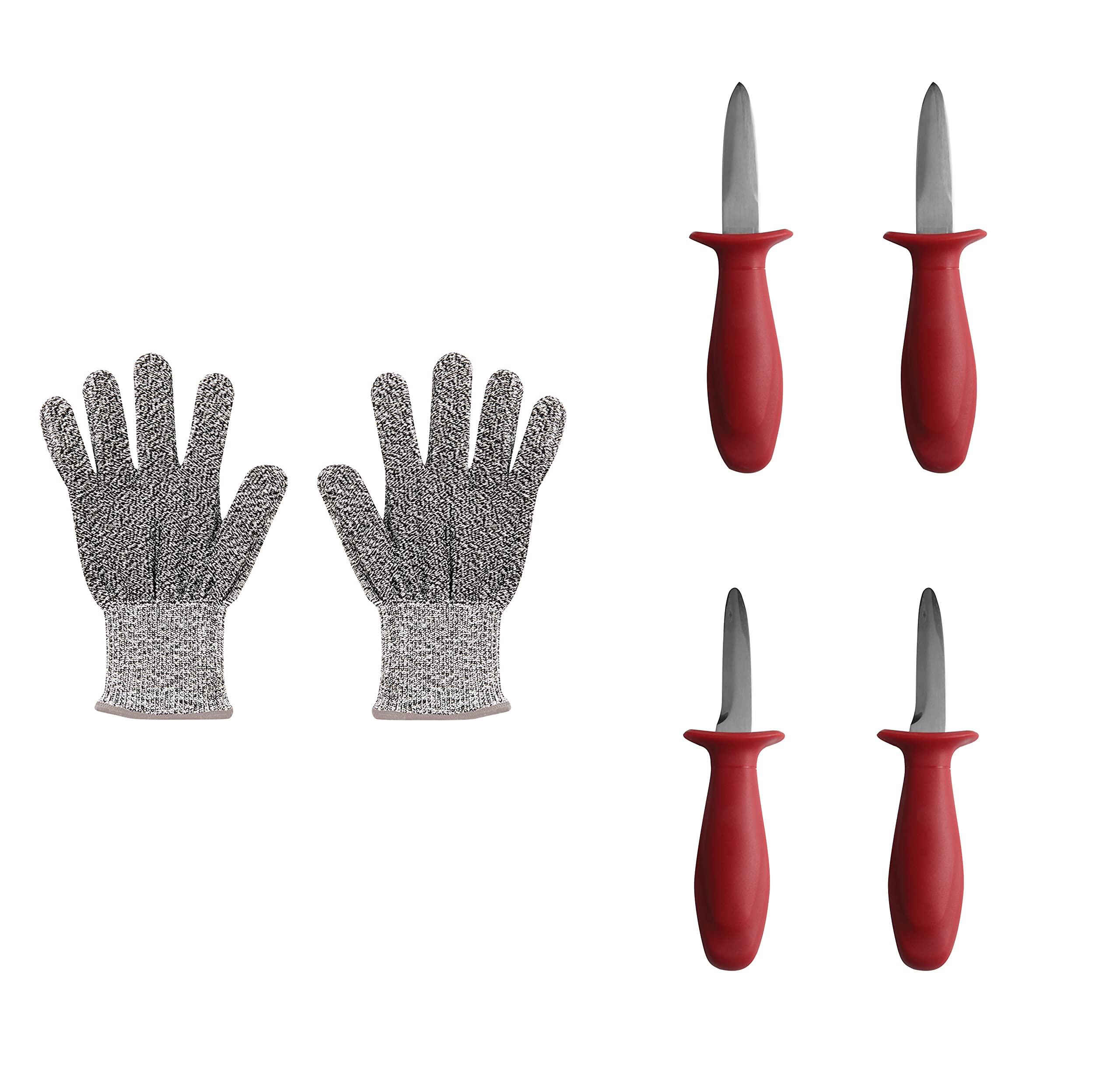 Maine Man Shellfish Kit, Oyster and Clam Knives with Mesh Level-5 Safety Cutting Gloves, 6-Piece Set