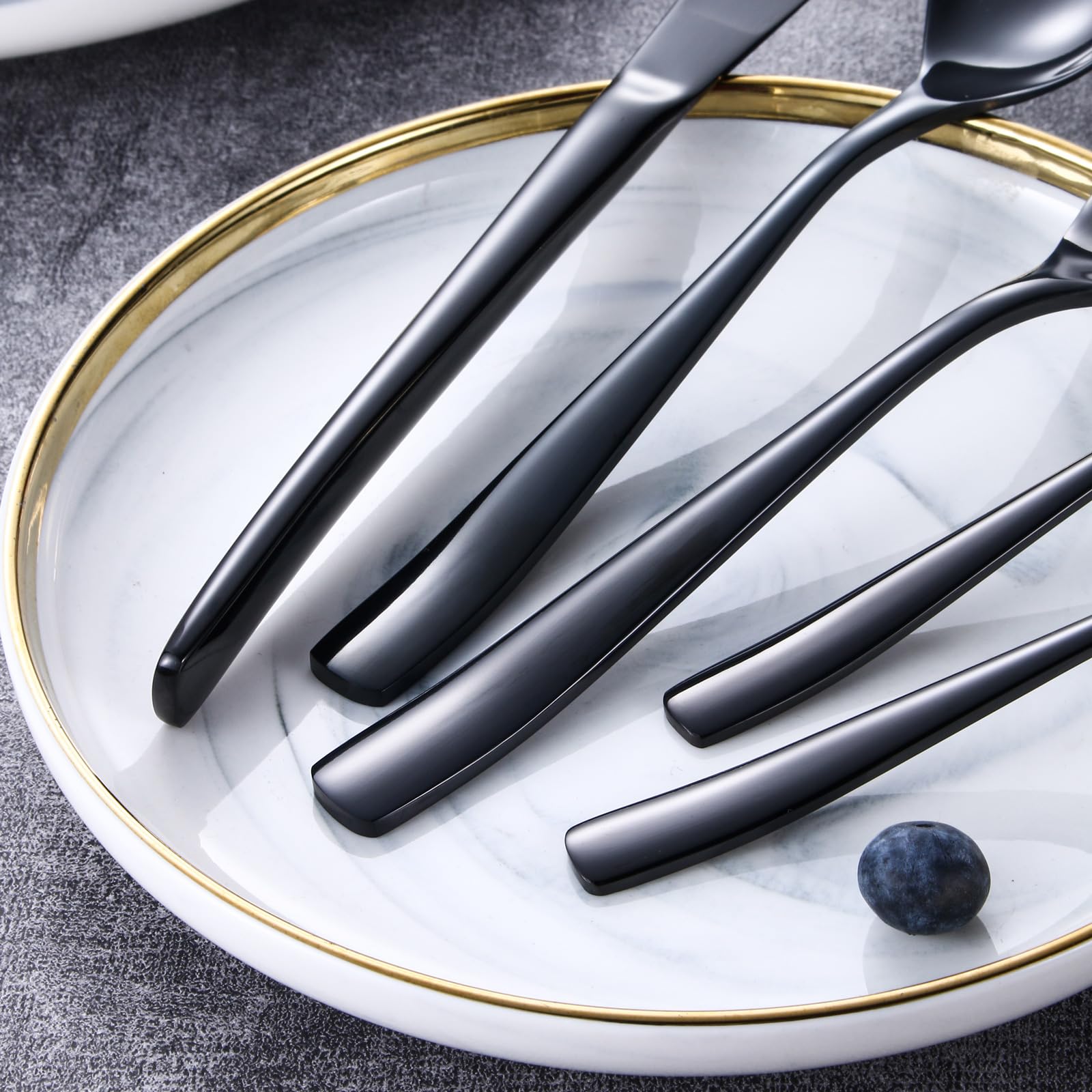 Flatware Sets, 20-Piece Silverware Set, Stainless Steel Home Kitchen Hotel Restaurant Tableware Cutlery Set, Service for 4, Dishwasher Safe (Mirror Finish Black) (Black, 4) (matte black)