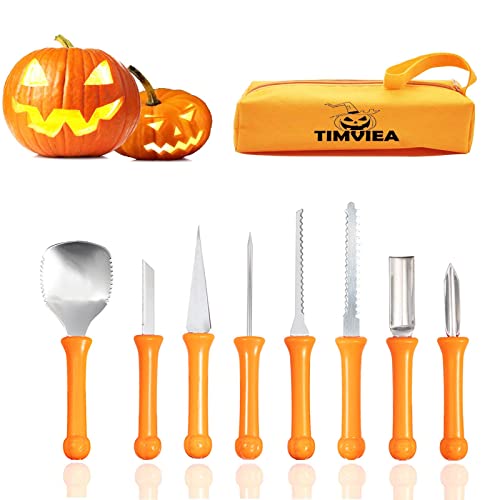 Pumpkin Carving Kit Tools Halloween Pumpkin Carving Set, Heavy Duty Stainless Steel Knife Set, Professional Punkin Carver family Sculpting Tool Push in for Kids & Adults with Carrying Case(8pcs)