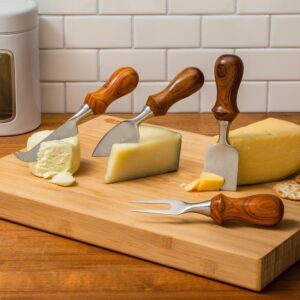 rockler cheese spreader knife turning kit (4-piece) – custom wood handle stainless steel cheese knives set w/ 1/4-20 threaded inserts - charcuterie utensils w/parmesan knife, cheddar knife, & more