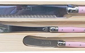 Jean Dubost 3 Piece Breakfast Set, Pink, a long jam spoon, a bread knife, a cheese spreader