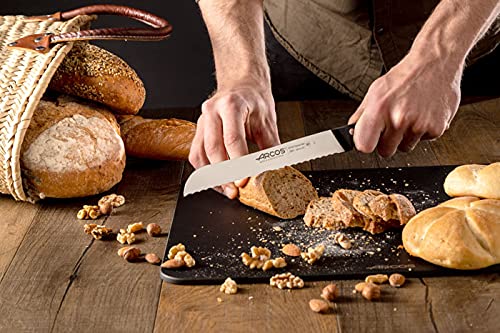 ARCOS Bread Knife 8 Inch Stainless Steel. Kitchen Serrated Knife with Ergonomic Polyoxymethylene Handle and 240mm Blade. Series Universal. Color Black