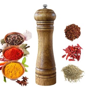 pepper grinder,umikakitchen synchkg087844 kitchen pepper mill [one year warranty], solid wood body with adjustable grinder 8"(1 piece), 1