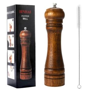 wooden pepper grinder, pepper mill kit wood manual mills solid with strong adjustable ceramic grinders 8 "