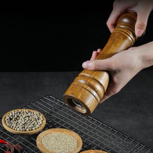 Wooden Pepper Grinder, Pepper Mill Kit Wood Manual mills Solid With Strong Adjustable Ceramic Grinders 8 "