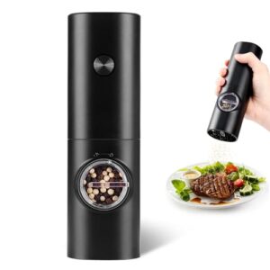 Electric Pepper Grinder or Salt Mill, Battery Powered Automatic Pepper Mill, Ceramic Grinder with Adjustable Coarseness, LED Light, and Salt Mill Refillable, One Hand Operation (1 pack)