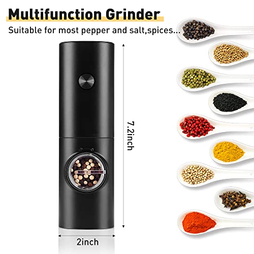 Electric Pepper Grinder or Salt Mill, Battery Powered Automatic Pepper Mill, Ceramic Grinder with Adjustable Coarseness, LED Light, and Salt Mill Refillable, One Hand Operation (1 pack)