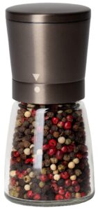pepper grinder or salt shaker for professional chef - best spice mill with brushed stainless steel, special mark, ceramic blades, and adjustable coarseness (dark bronze)