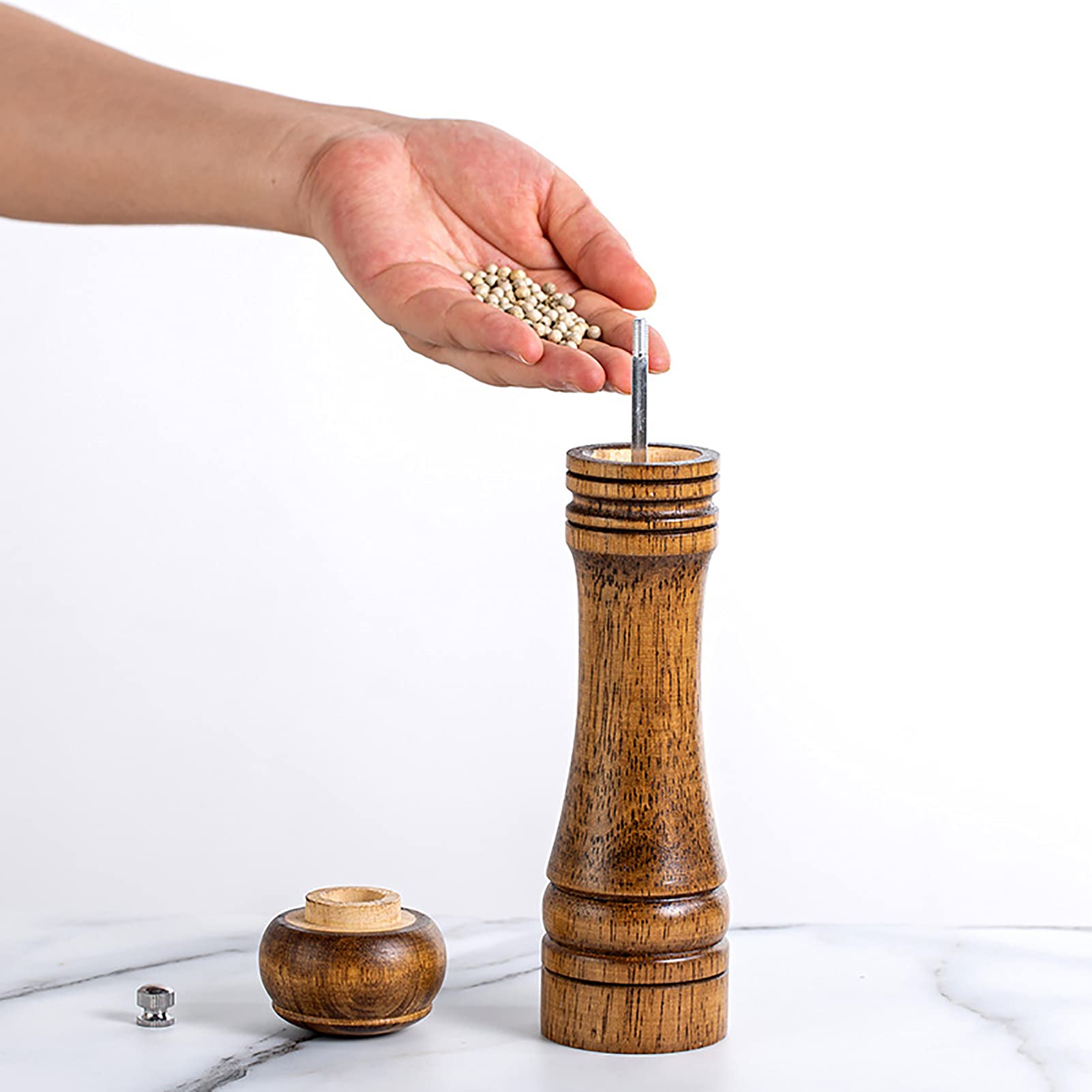 Oak Wooden Pepper or Salt Mill with 10 inch tall with a Adjustable Ceramic Rotor and easily refillable Grinder Pepper Mill Grinder Ceramic Adjustable Coarseness Grinder